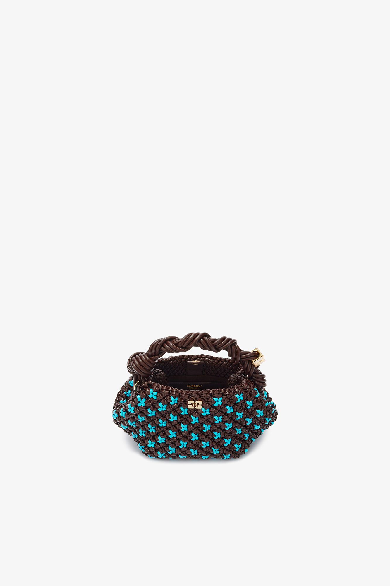 Mini Bou Bag in Braided Brown, Recycled Leather, in colour Chicory Coffee - 3 - GANNI