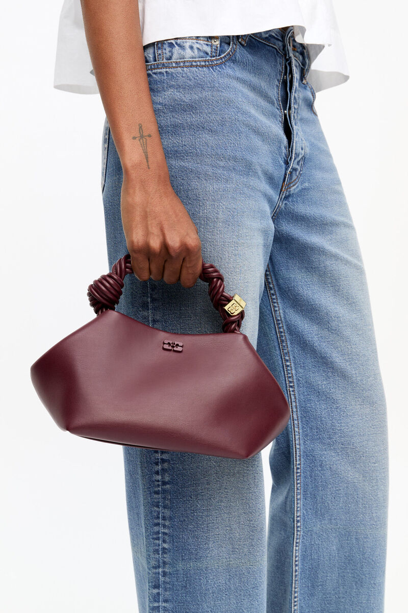 Burgundy Small GANNI Bou Bag, Recycled Leather, in colour Burgundy - 2 - GANNI