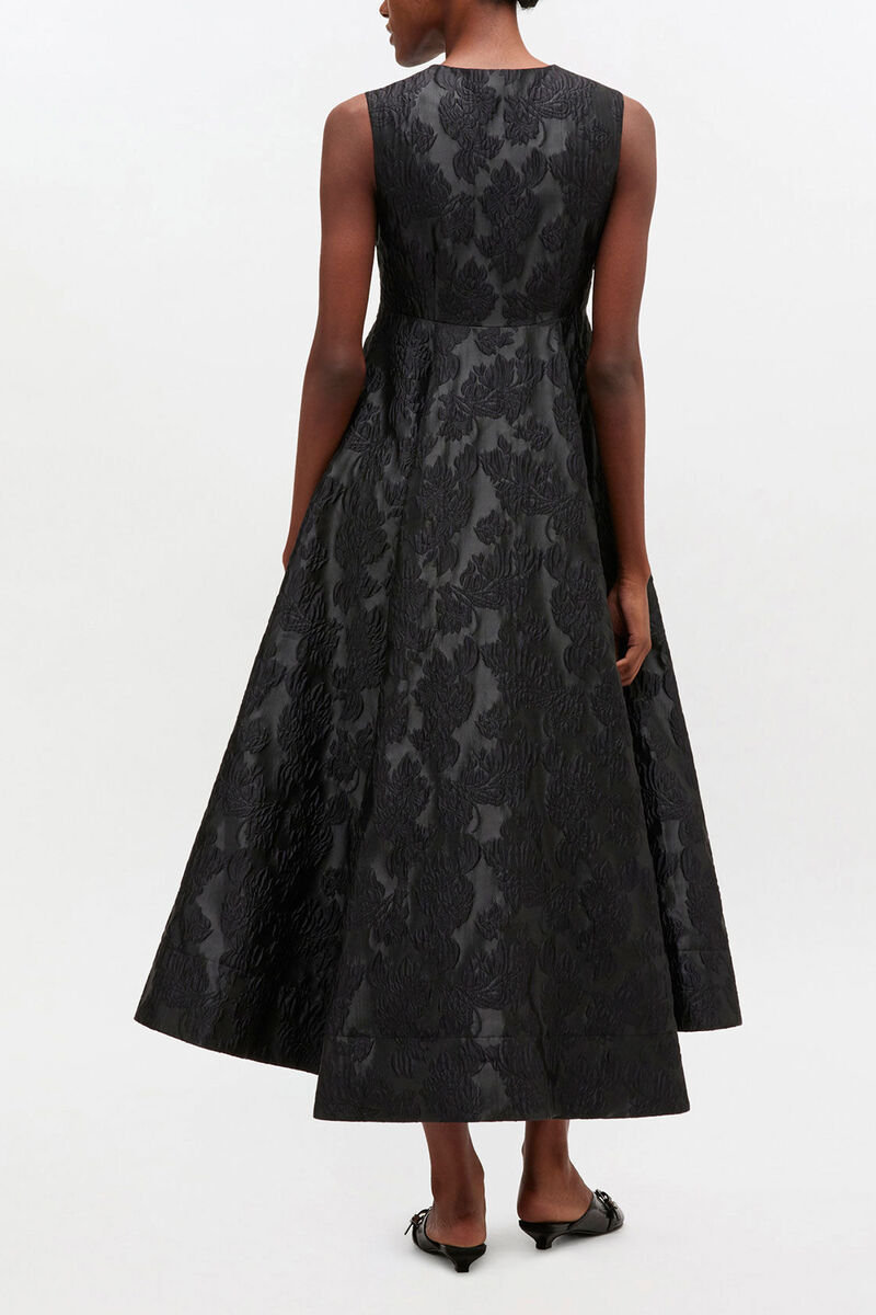 Satin Cloque Long Dress, Recycled Polyester, in colour Black - 2 - GANNI