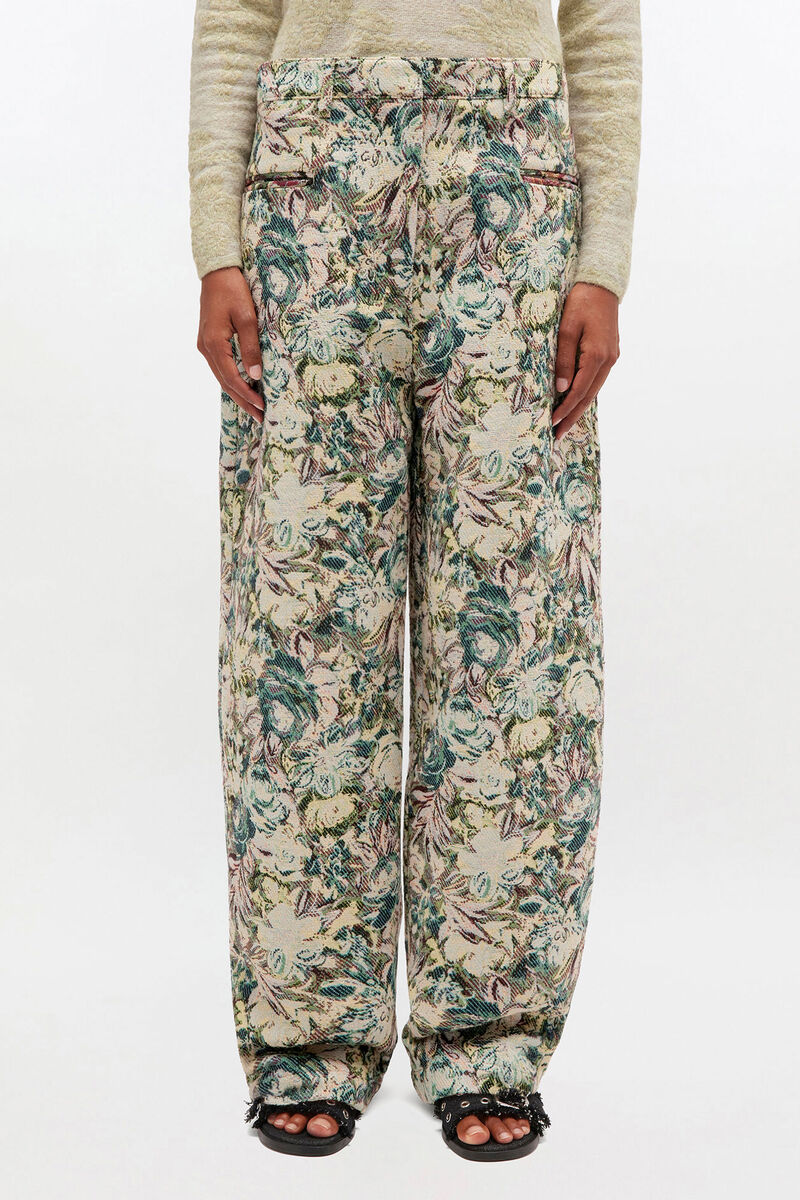 Trousers in Tapestry Curve, Recycled Polyester, in colour Jadeite - 1 - GANNI