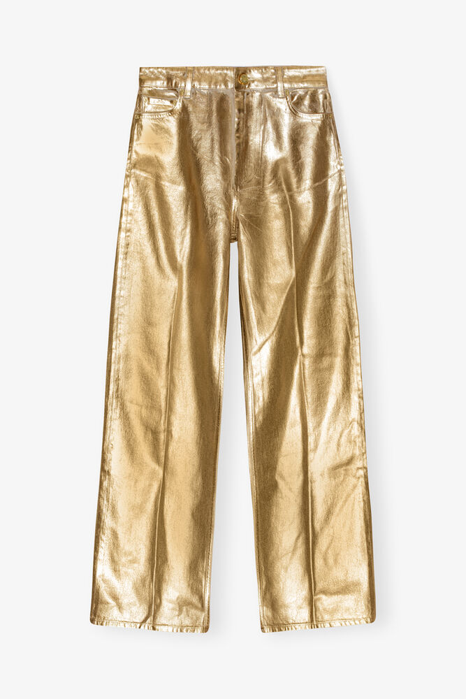 Wide Jeans in Gold Foil, Egret