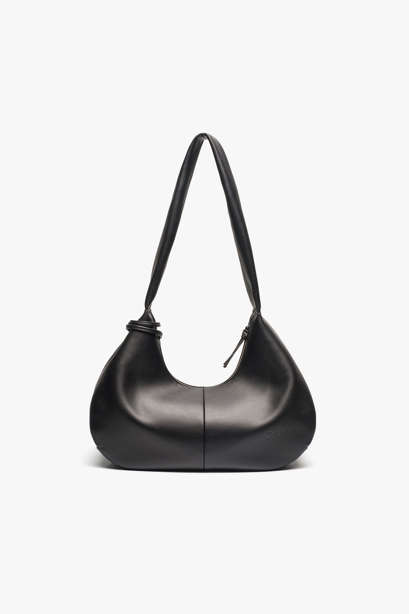 Black Medium Hobo Bag, Recycled Leather, in colour Black - 3 - GANNI