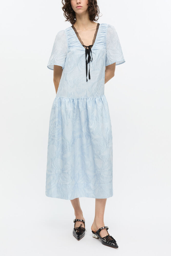 Blue Textured Cloque Midi Dress, Soft Chambray