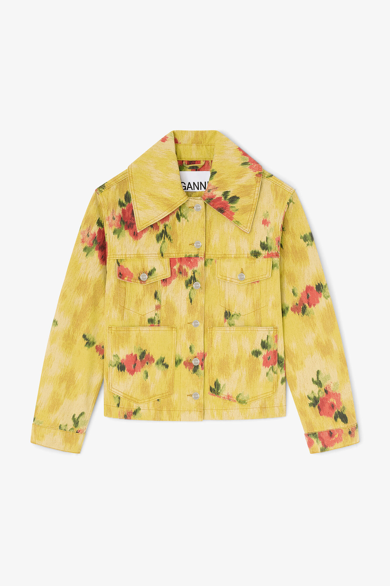 Jacket in Printed Denim, Organic Cotton, in colour Vibrant Yellow - 1 - GANNI