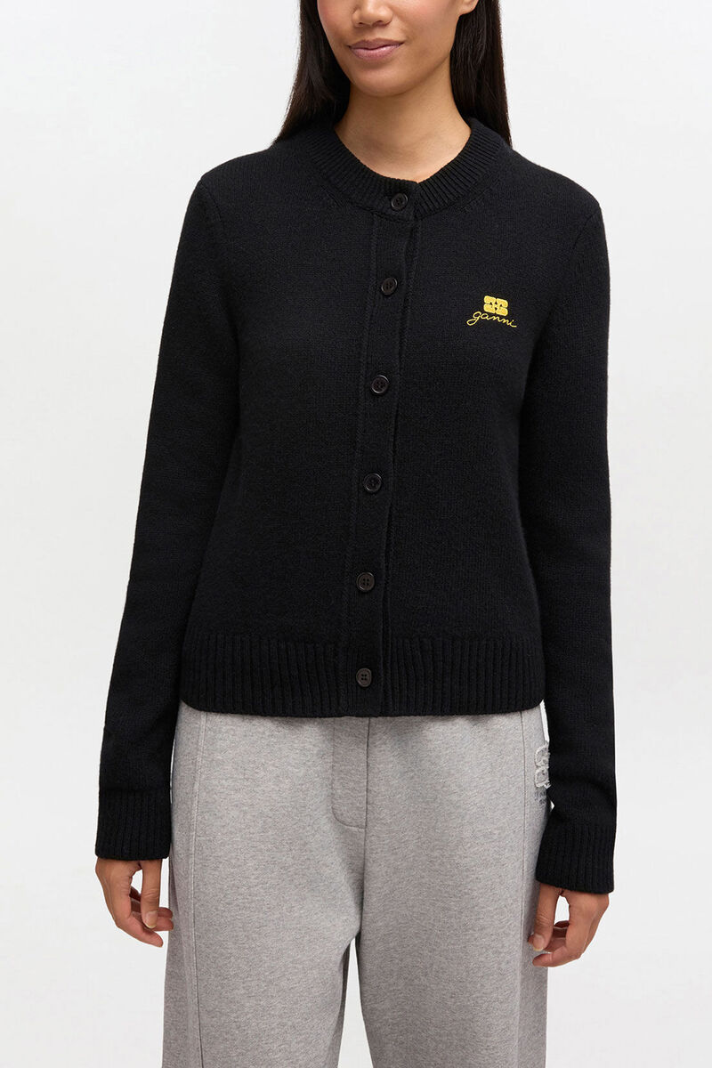 Wool Mix Cardigan, Wool, in colour Black - 1 - GANNI