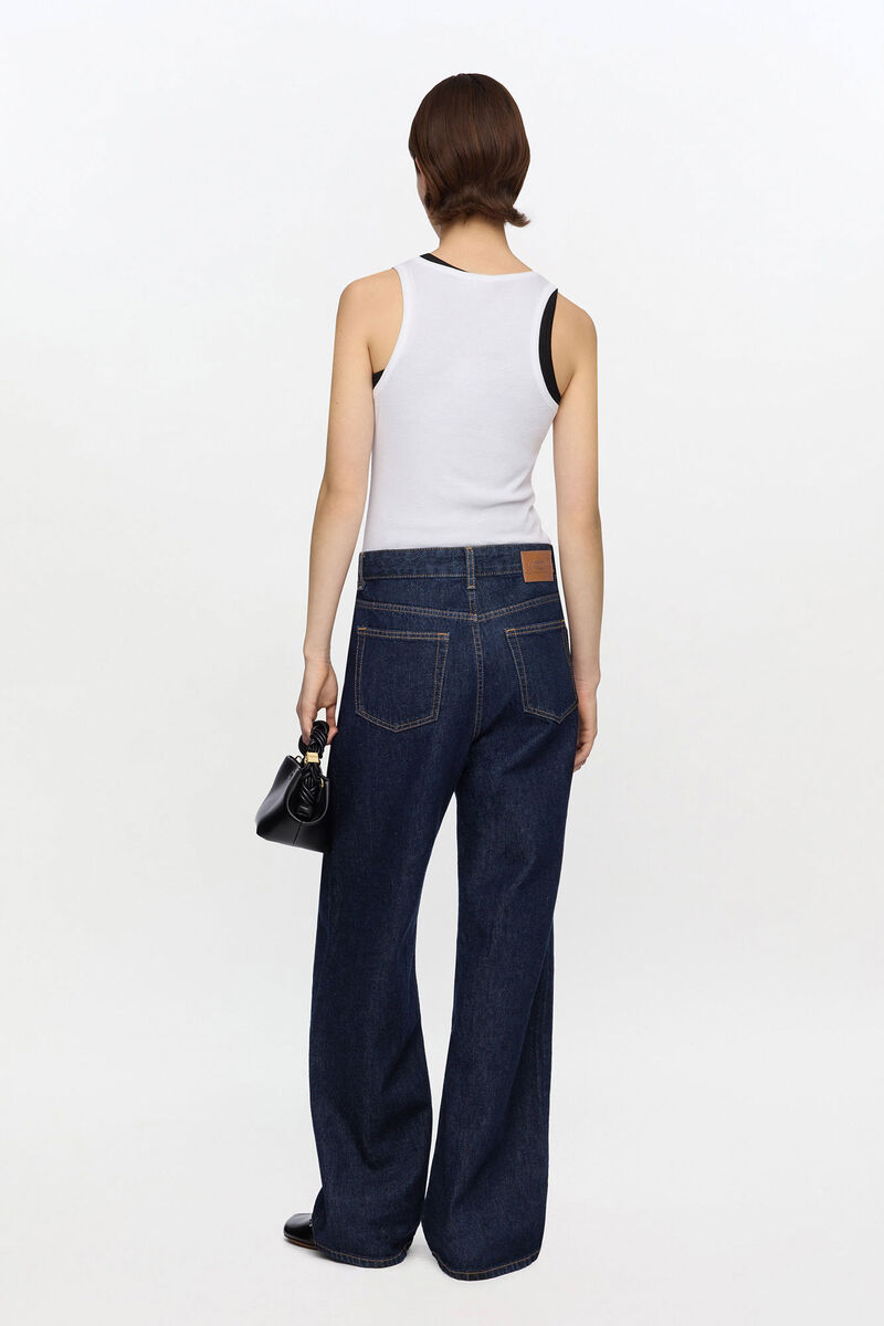 White Soft Cotton Rib Tank Top, Organic Cotton, in colour Bright White - 2 - GANNI