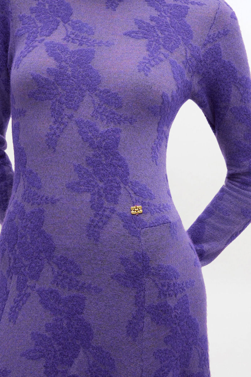 Purple Sheer Flower Dress, Recycled Polyamide, in colour Passion Flower - 3 - GANNI