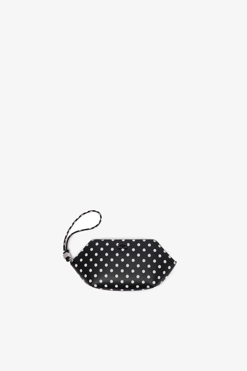 Pochette de maquillage Bou &agrave; pois, Recycled Leather, in colour Black - 1 - GANNI
