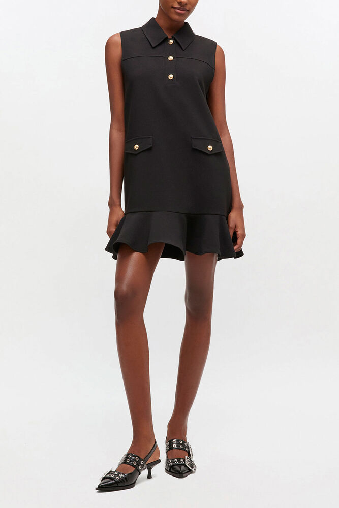 Black Twill Suiting Mini Dress, Black