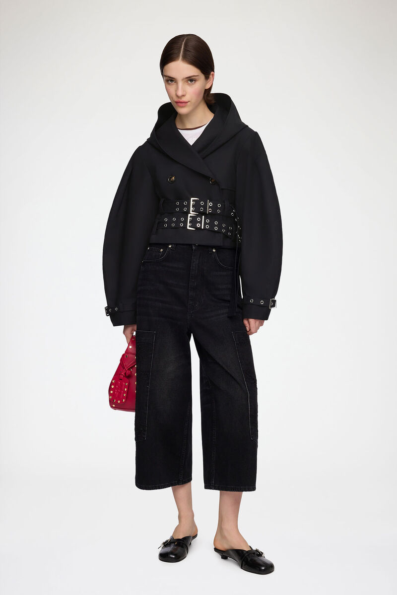 Veste trench en coton double, Organic Cotton, in colour Black - 2 - GANNI