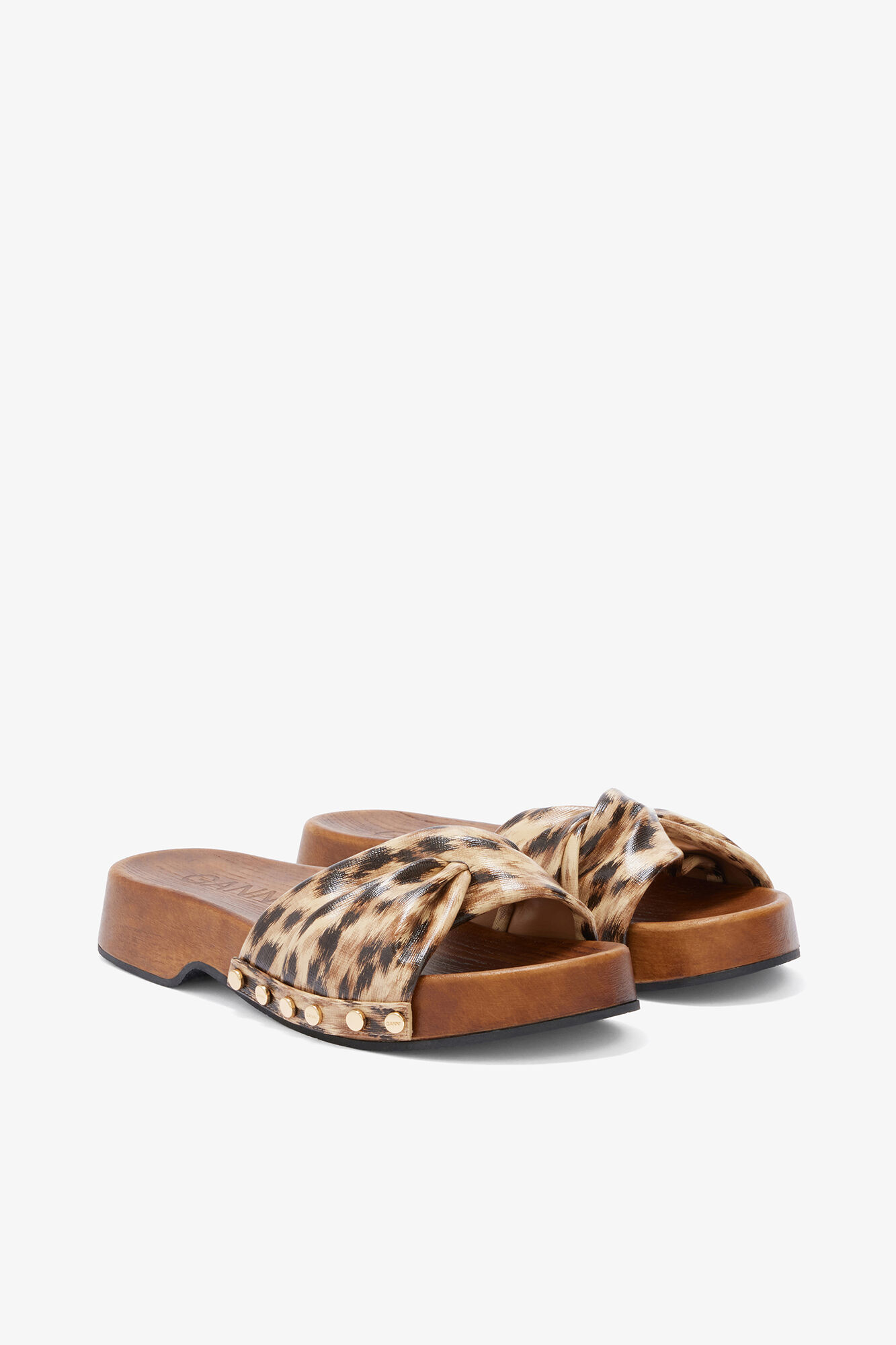 Tia Fairy Clog in Print, Recycled Polyester, in colour Argan Oil - 2 - GANNI