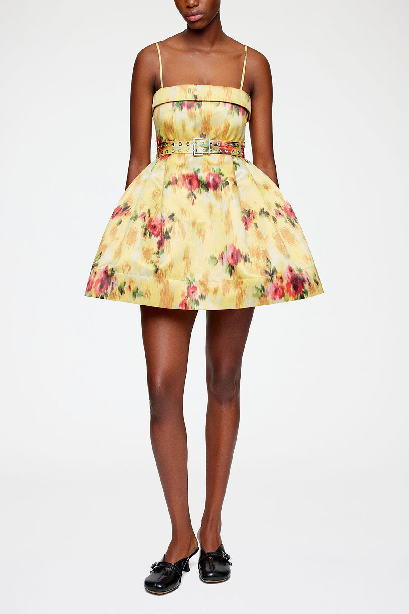 Dress in Yellow Printed Satin, Recycled Polyester, in colour Aurora - 1 - GANNI