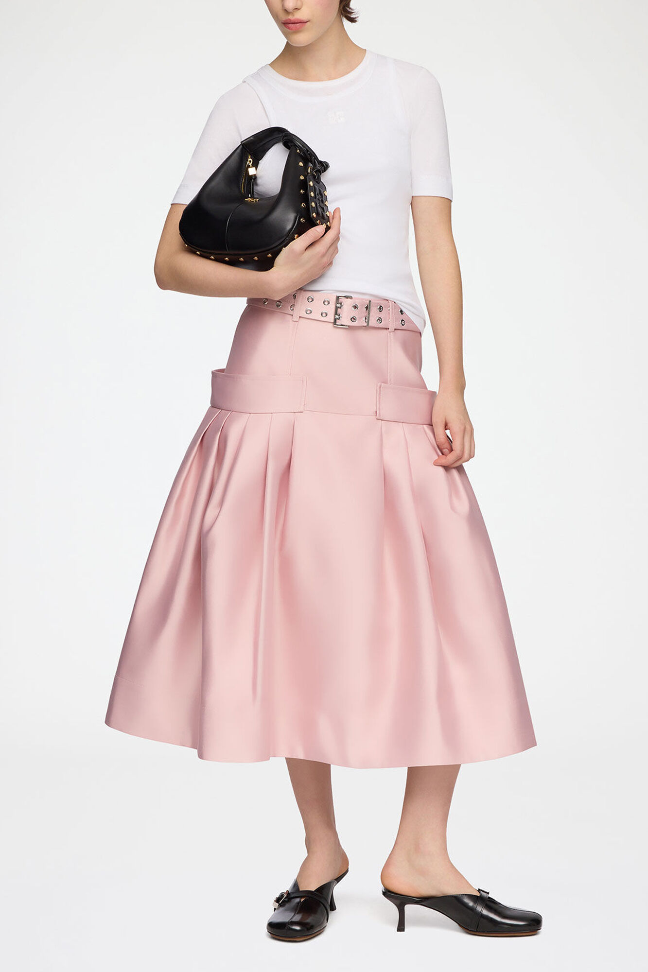 Skirt in Duchesse Satin, Recycled Polyester, in colour Potpourri - 1 - GANNI