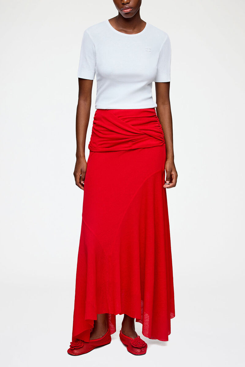 Long Skirt in Red Marl Mesh, Recycled Polyester, in colour Goji Berry - 1 - GANNI