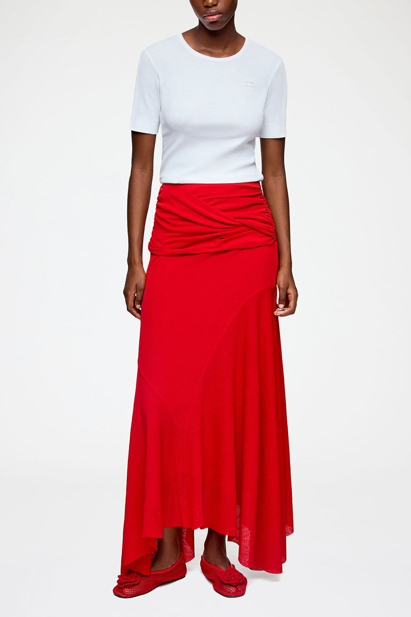 Long Skirt in Red Marl Mesh, Recycled Polyester, in colour Goji Berry - 1 - GANNI