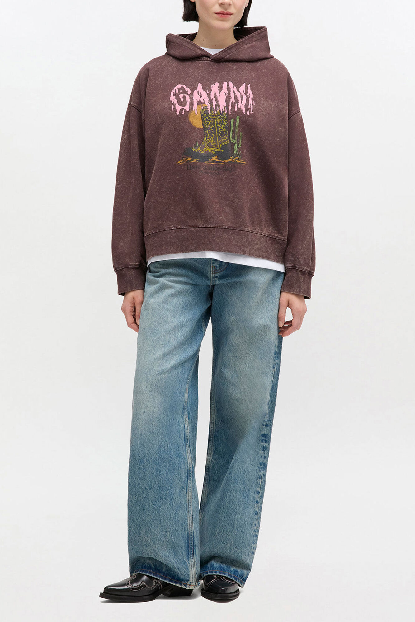 Kapuzenpullover in Vintage-Waschung, Organic Cotton, in colour Chocolate Plum - 2 - GANNI