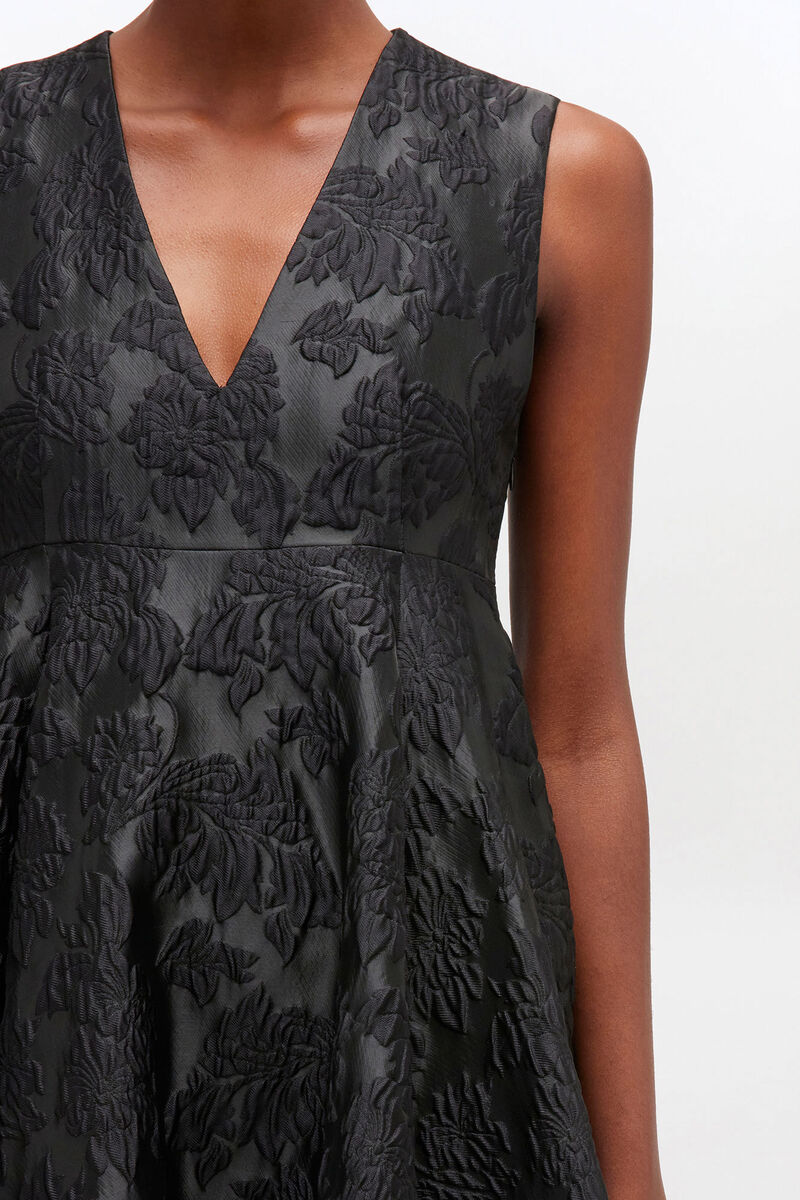 Satin Cloque Long Dress, Recycled Polyester, in colour Black - 3 - GANNI