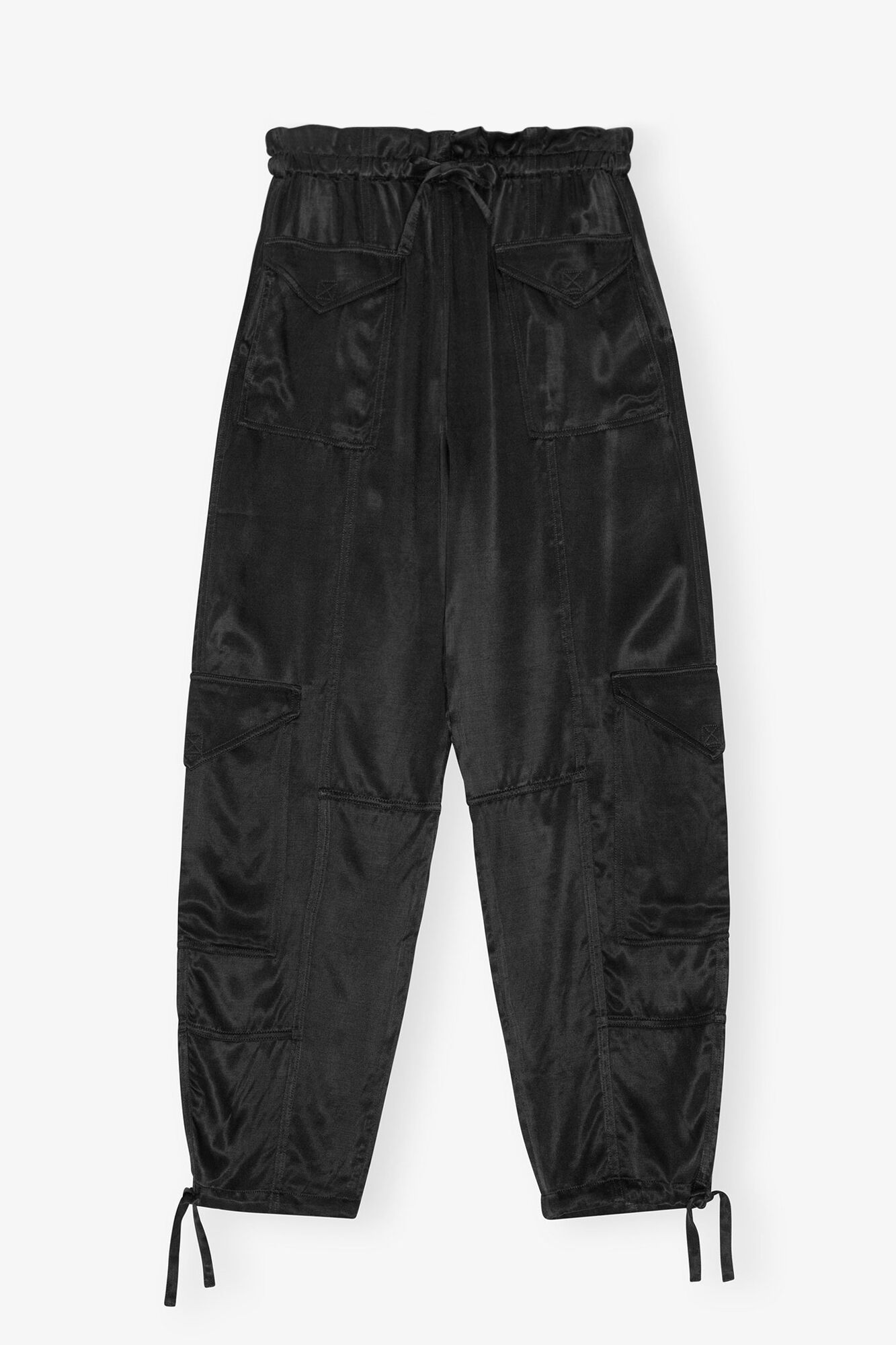 Trousers in Black Washed Satin, LENZING&trade; ECOVERO&trade;, in colour Black - 1 - GANNI
