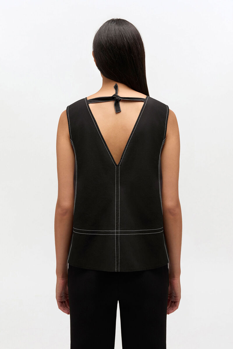 Black Cotton A-line Top, Organic Cotton, in colour Black - 3 - GANNI