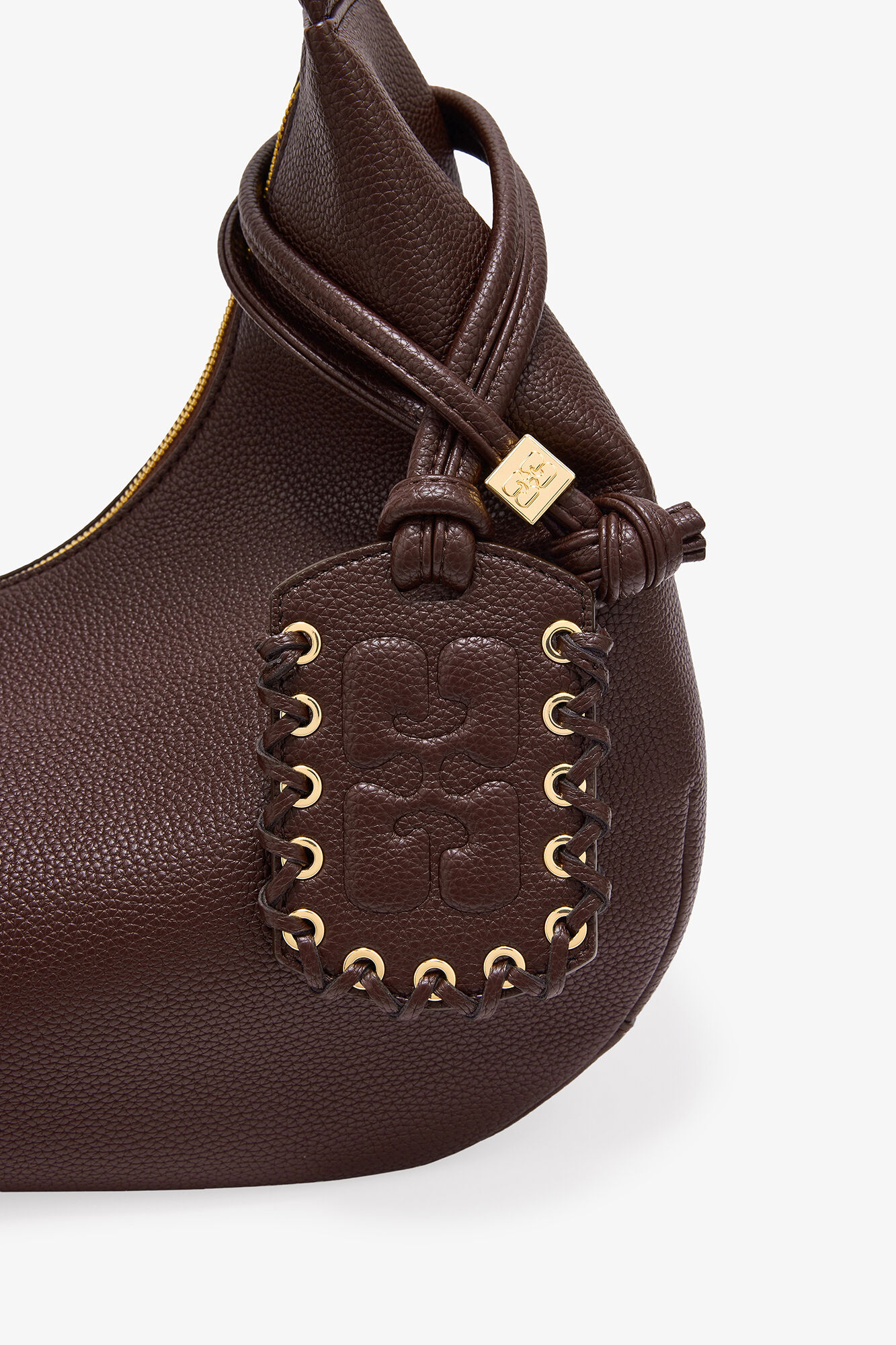 Brown Grained Medium Hobo Bag, Recycled Polyester, in colour Chicory Coffee - 3 - GANNI