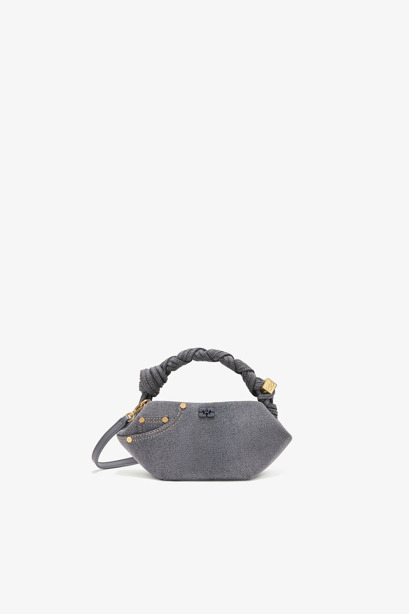 Washed Grey Mini Bou Bag, Recycled Cotton, in colour Lava Smoke - 1 - GANNI