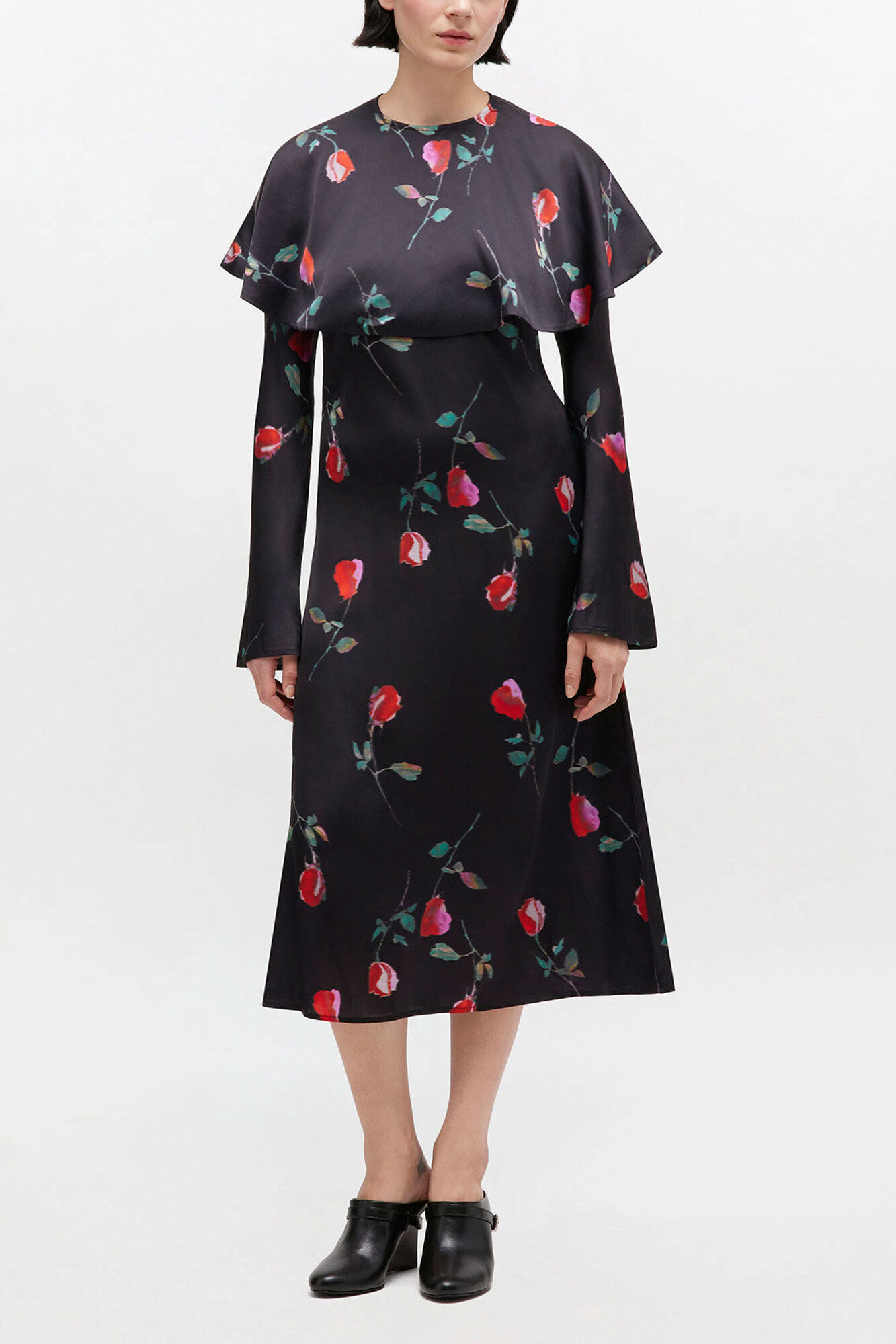 Printed Circle Collar Midi Dress, Viscose, in colour Black - 1 - GANNI
