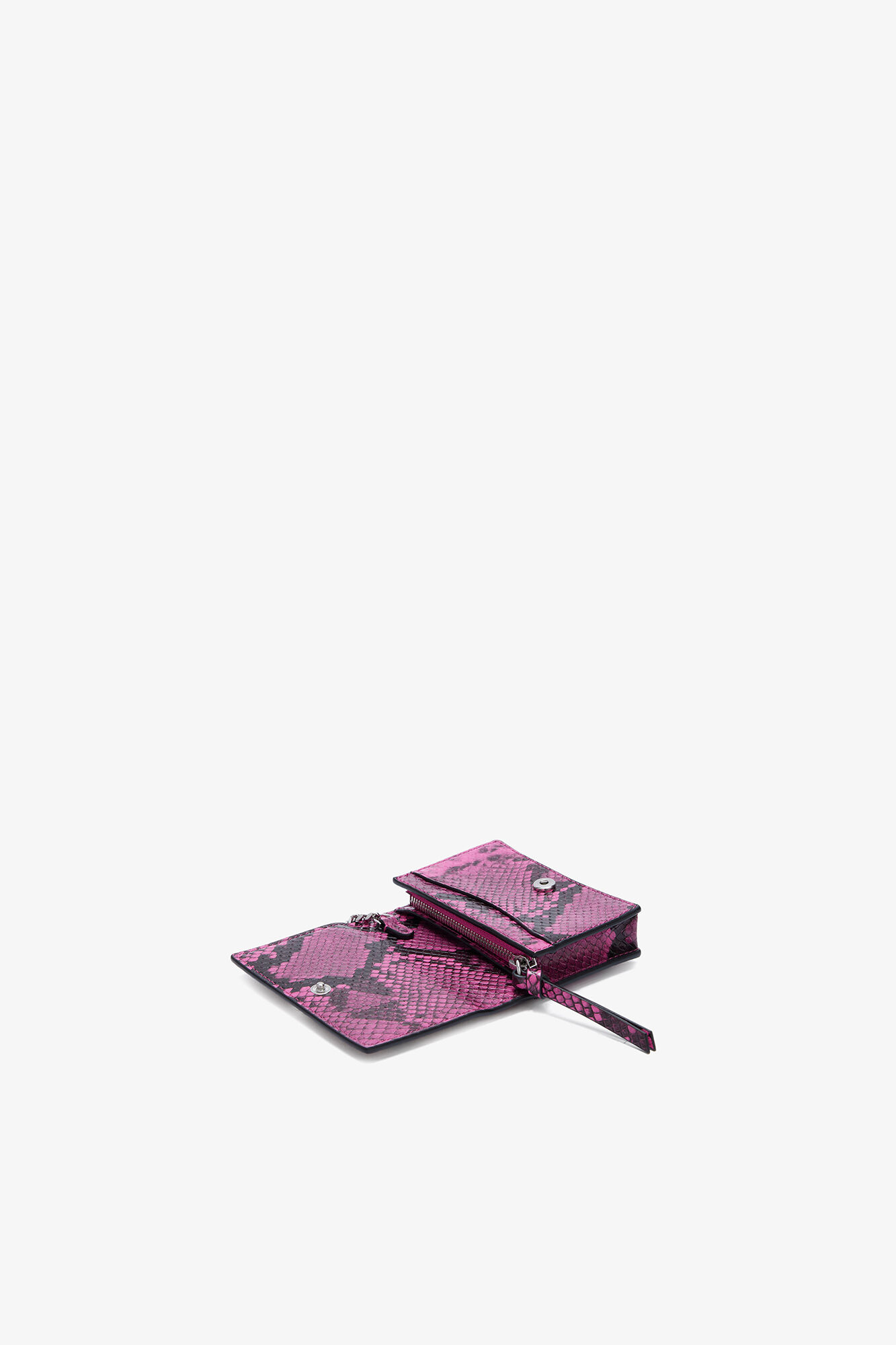 Porte-cartes &agrave; rabat en serpent rose Bou, Recycled Polyester, in colour Raspberry Rose - 3 - GANNI