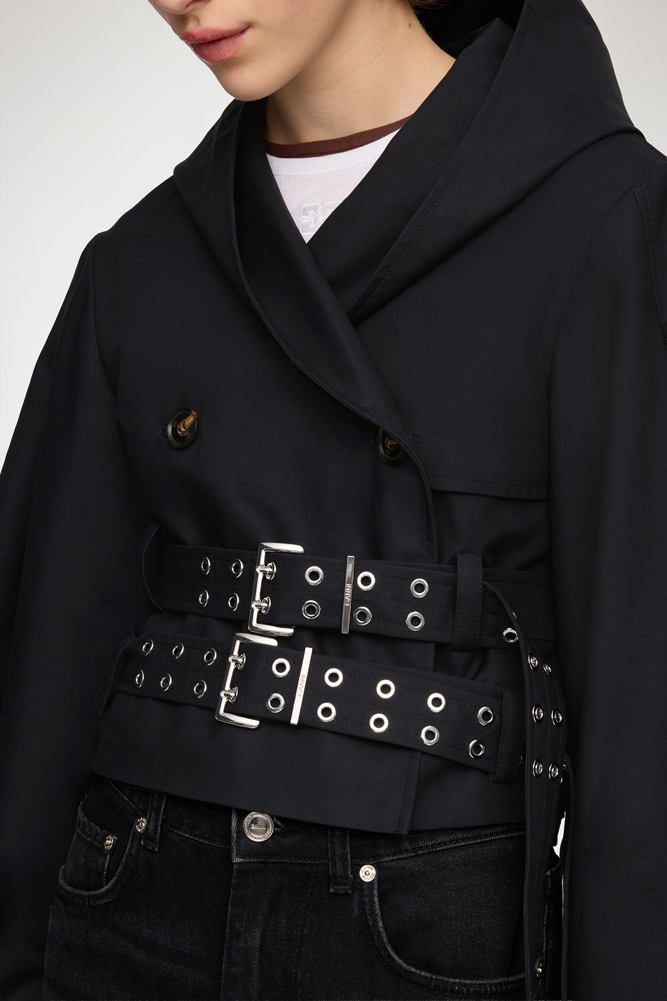 Veste trench en coton double, Organic Cotton, in colour Black - 4 - GANNI