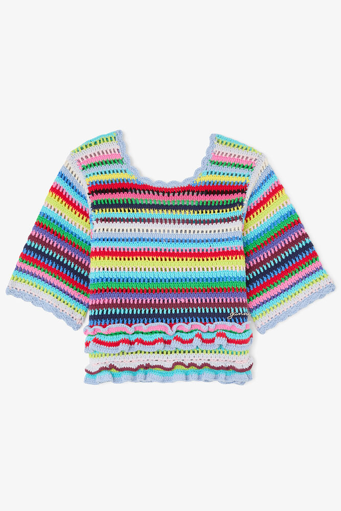 Top in Striped Crochet, Multicolour