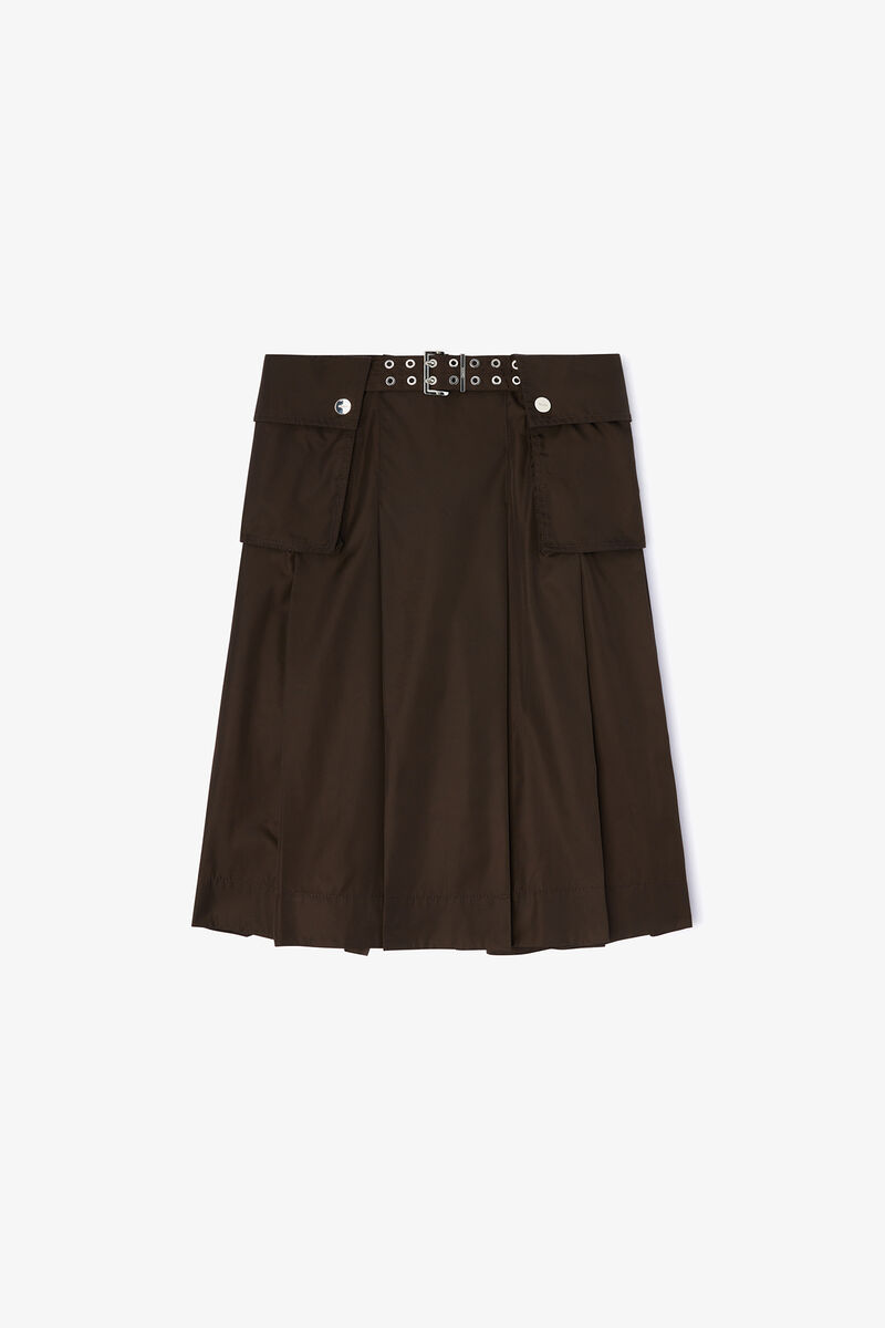 Duchesse Nylon Pleated Skirt, Recycled Polyamide, in colour Demitasse - 1 - GANNI