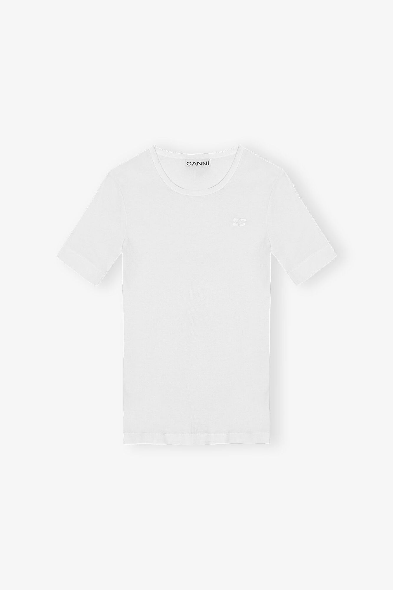 White Soft Cotton Rib Short Sleeve T-Shirt, Organic Cotton, in colour Bright White - 1 - GANNI