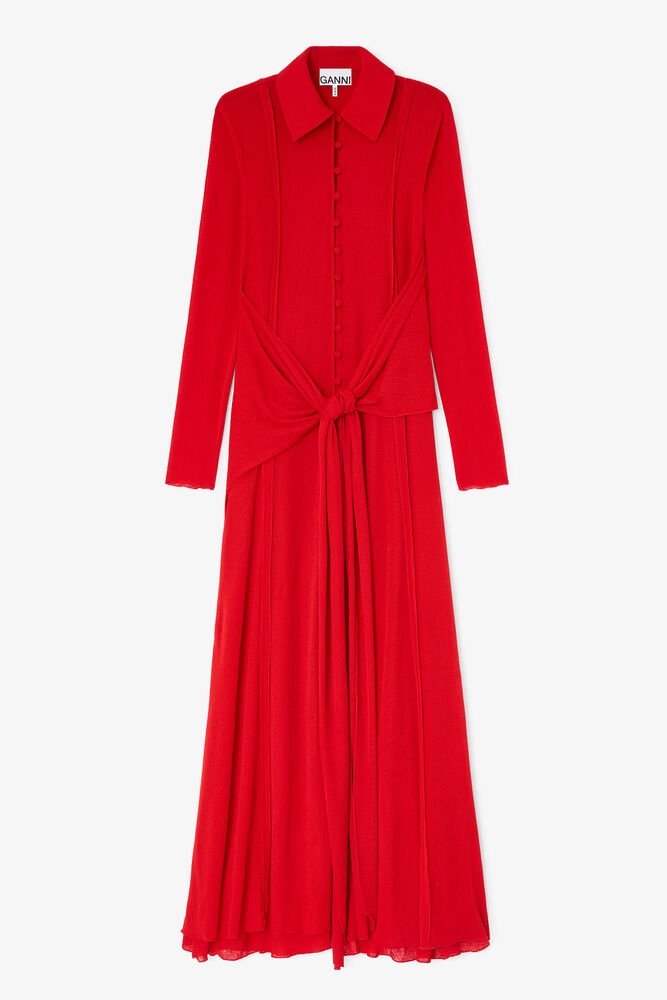 Langes Kleid aus meliertem Netzstoff, Goji Berry