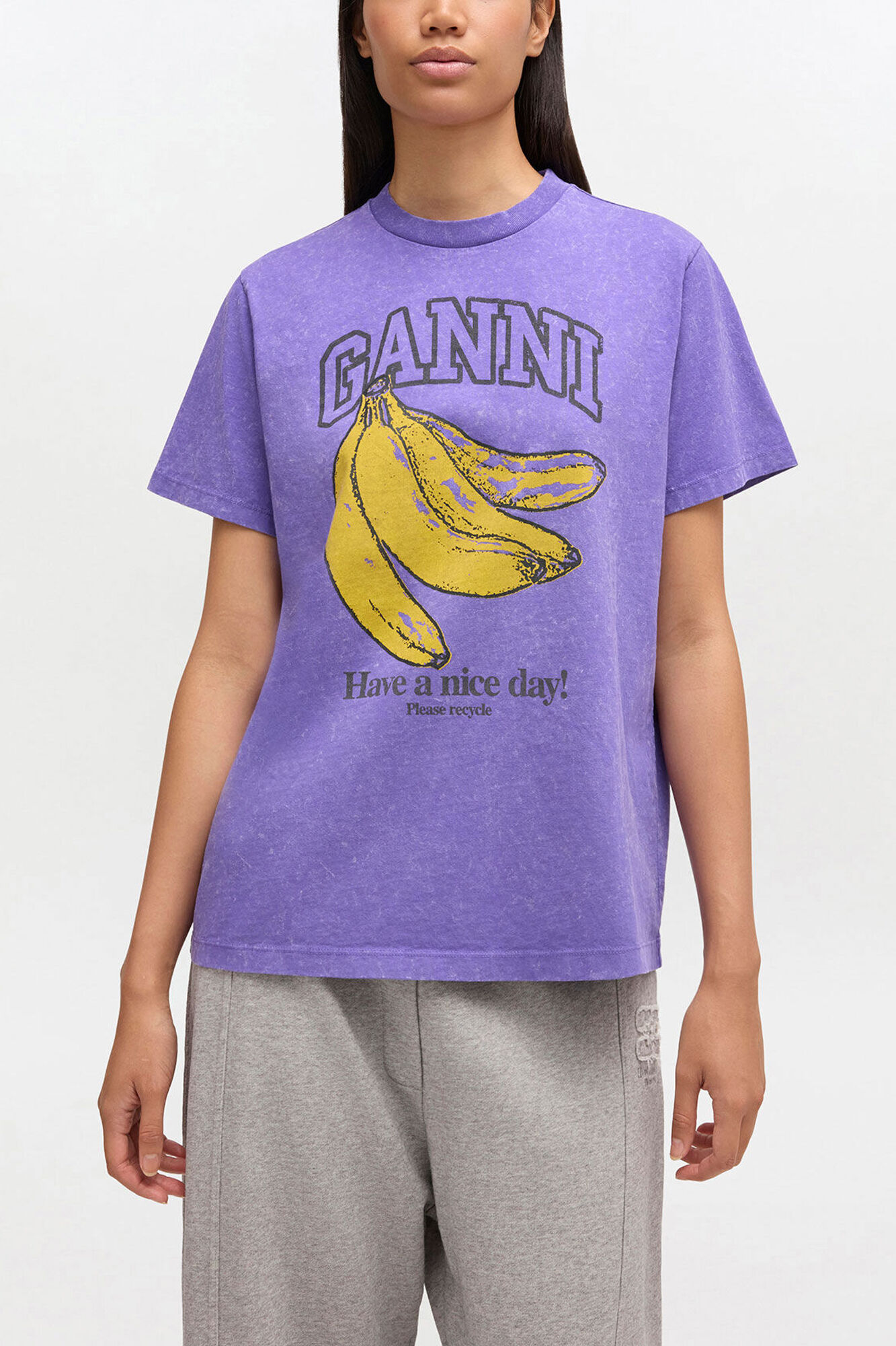 T-shirt d&eacute;lav&eacute; vintage, Recycled Cotton, in colour Passion Flower - 1 - GANNI