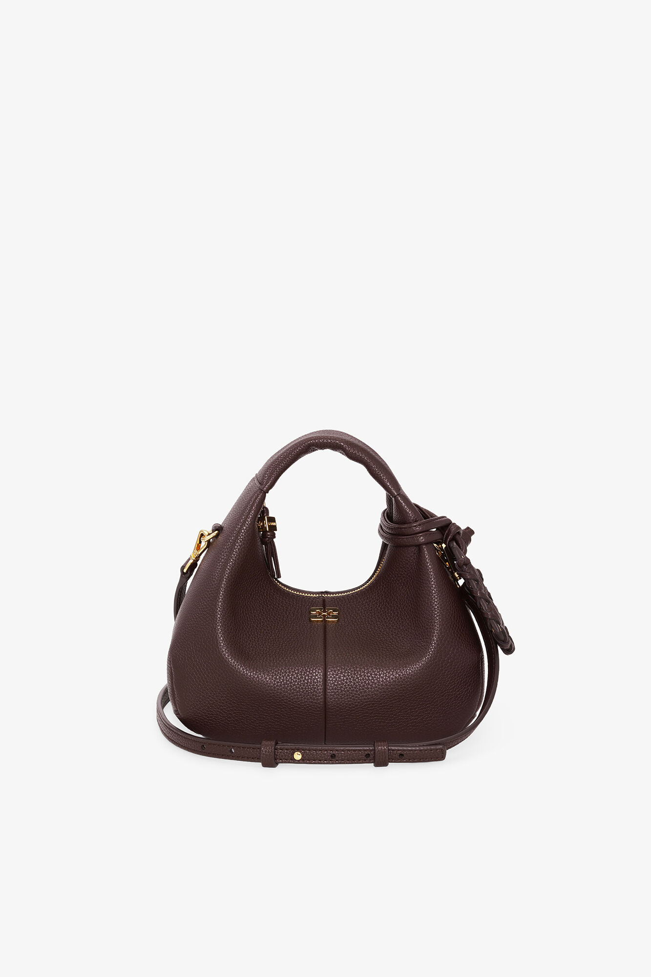 Brown Mini Hobo Bag, Recycled Polyester, in colour Chicory Coffee - 1 - GANNI