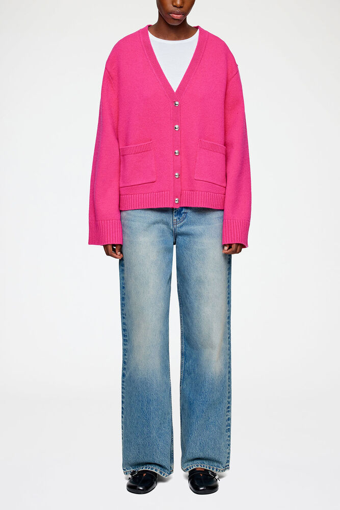 Classic Cardigan in Wool, Fuchsia Purple