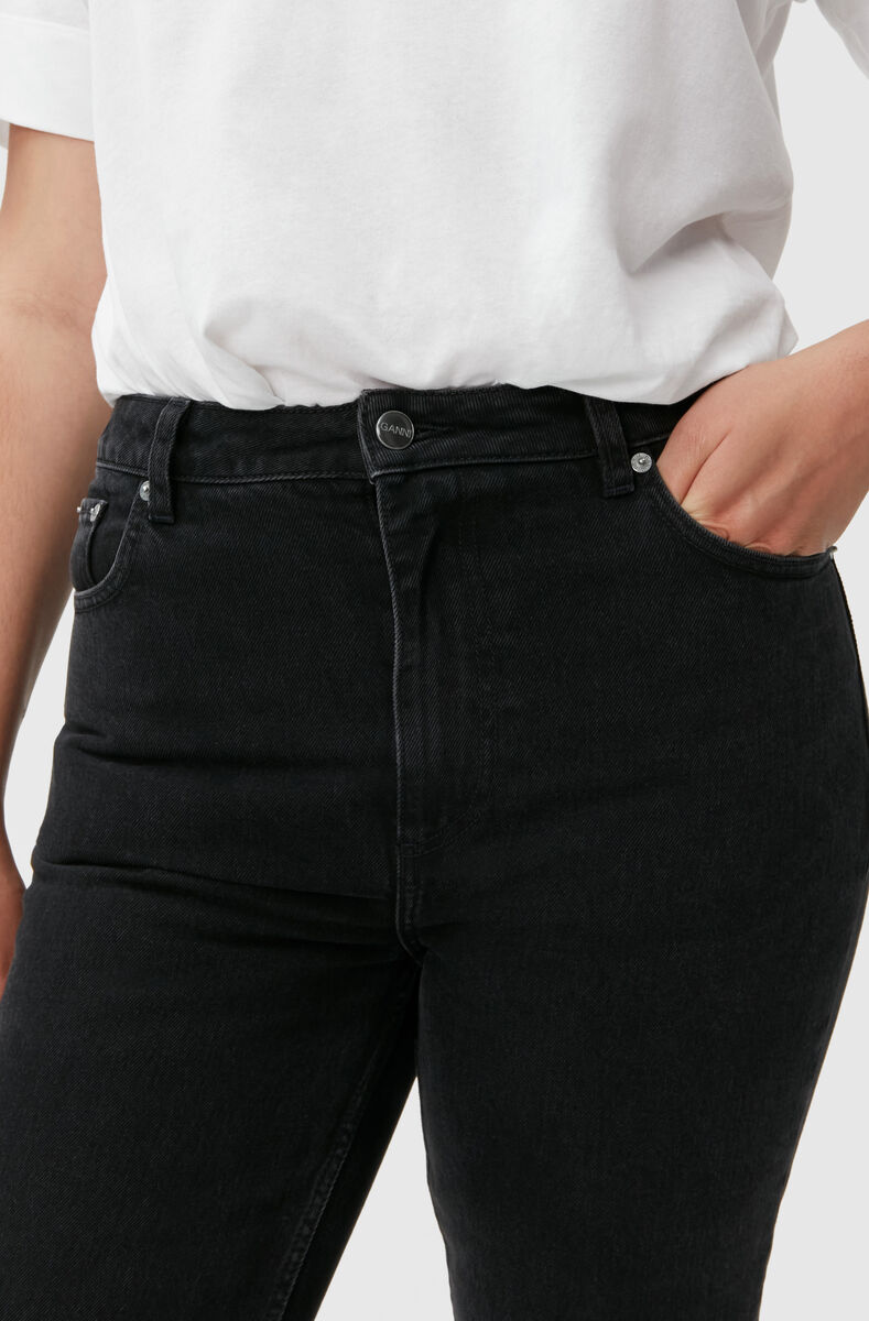 Betzy Cropped Jeans, Cotton, in colour Washed Black/Black - 3 - GANNI