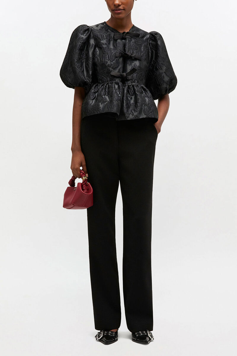 Blouse &agrave; n&oelig;ud p&eacute;plum en satin, Recycled Polyester, in colour Black - 2 - GANNI