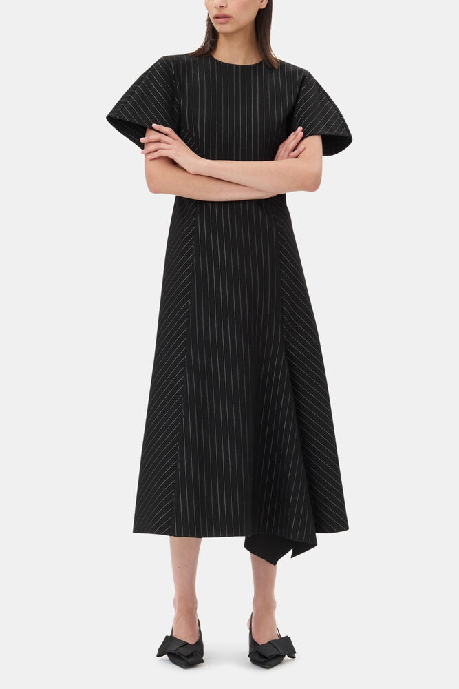 Black Pinstripe Long Dress, Black