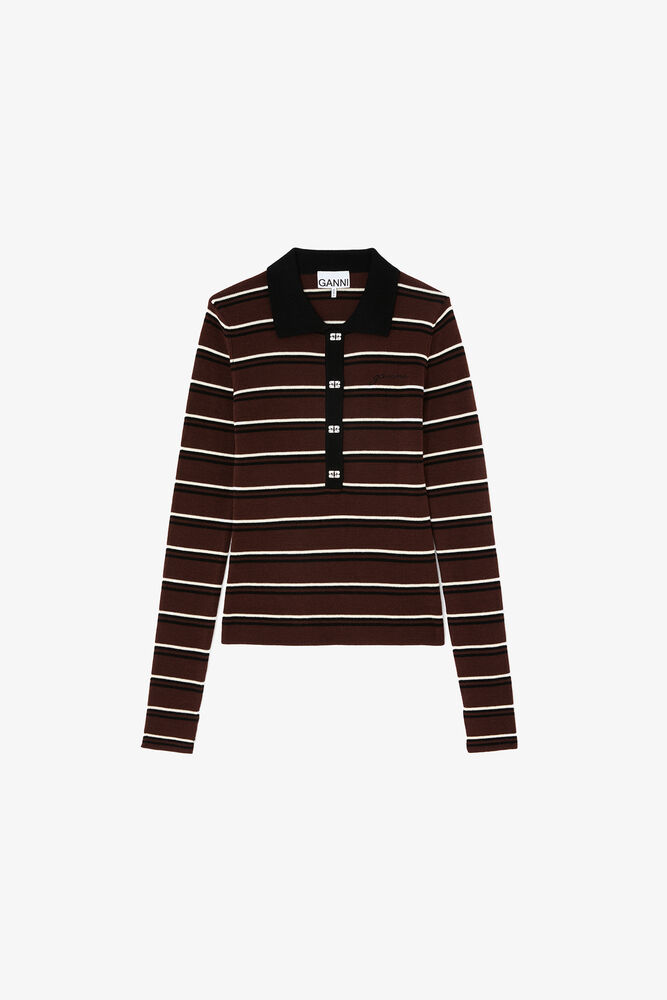 Polo Shirt in Striped Merino, Multicolour