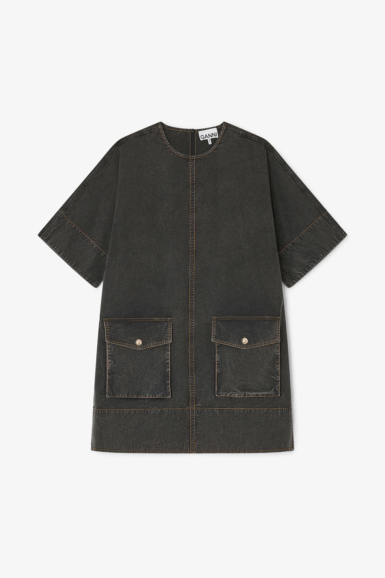 Black Washed Kimono Dress, Organic Cotton, in colour Black - 1 - GANNI
