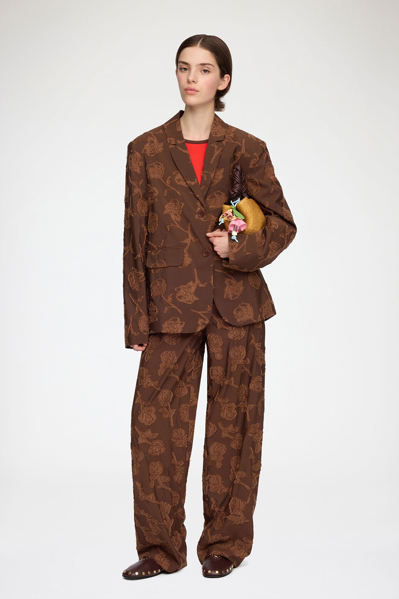 Blazer in Braun Fil Coup&eacute;, Recycled Cotton, in colour Cocoa Brown - 2 - GANNI