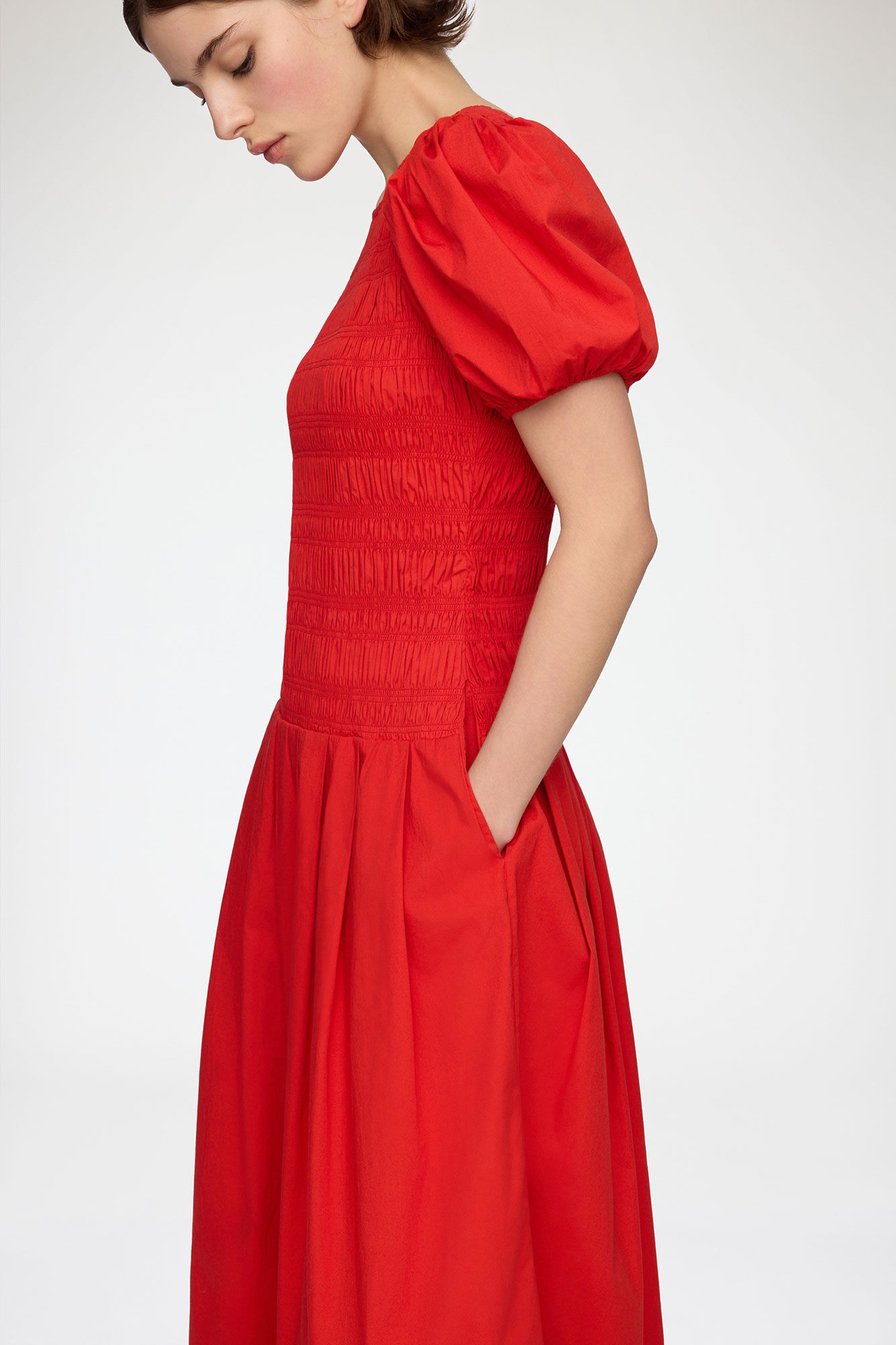 Smock-kjole i bomull, Organic Cotton, in colour Goji Berry - 3 - GANNI