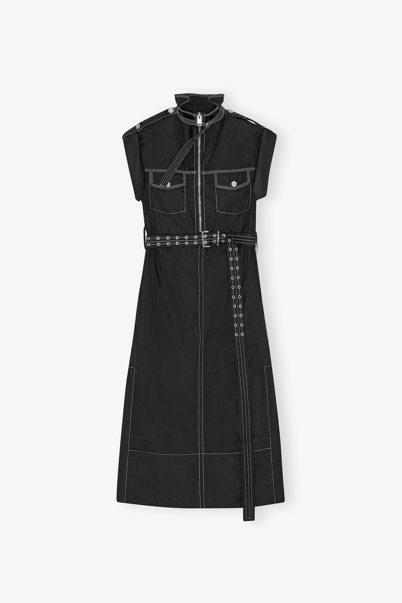 Black Nylon Dress, Recycled Polyamide, in colour Black - 1 - GANNI