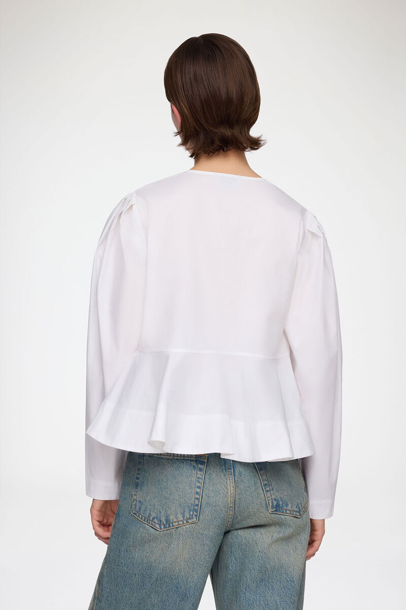 Blouse in Cotton Poplin, Organic Cotton, in colour Bright White - 3 - GANNI