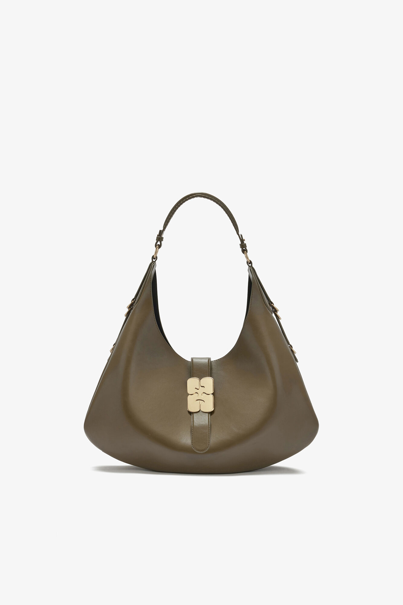 Large Kat Bag in Green, Recycled Leather, in colour Military Olive - 1 - GANNI