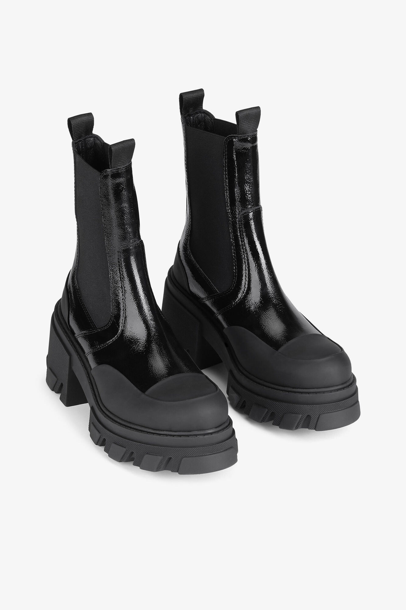 Cleated Heeled Mid Chelsea Boots in Black Naplack, Polyurethane, in colour Black - 3 - GANNI