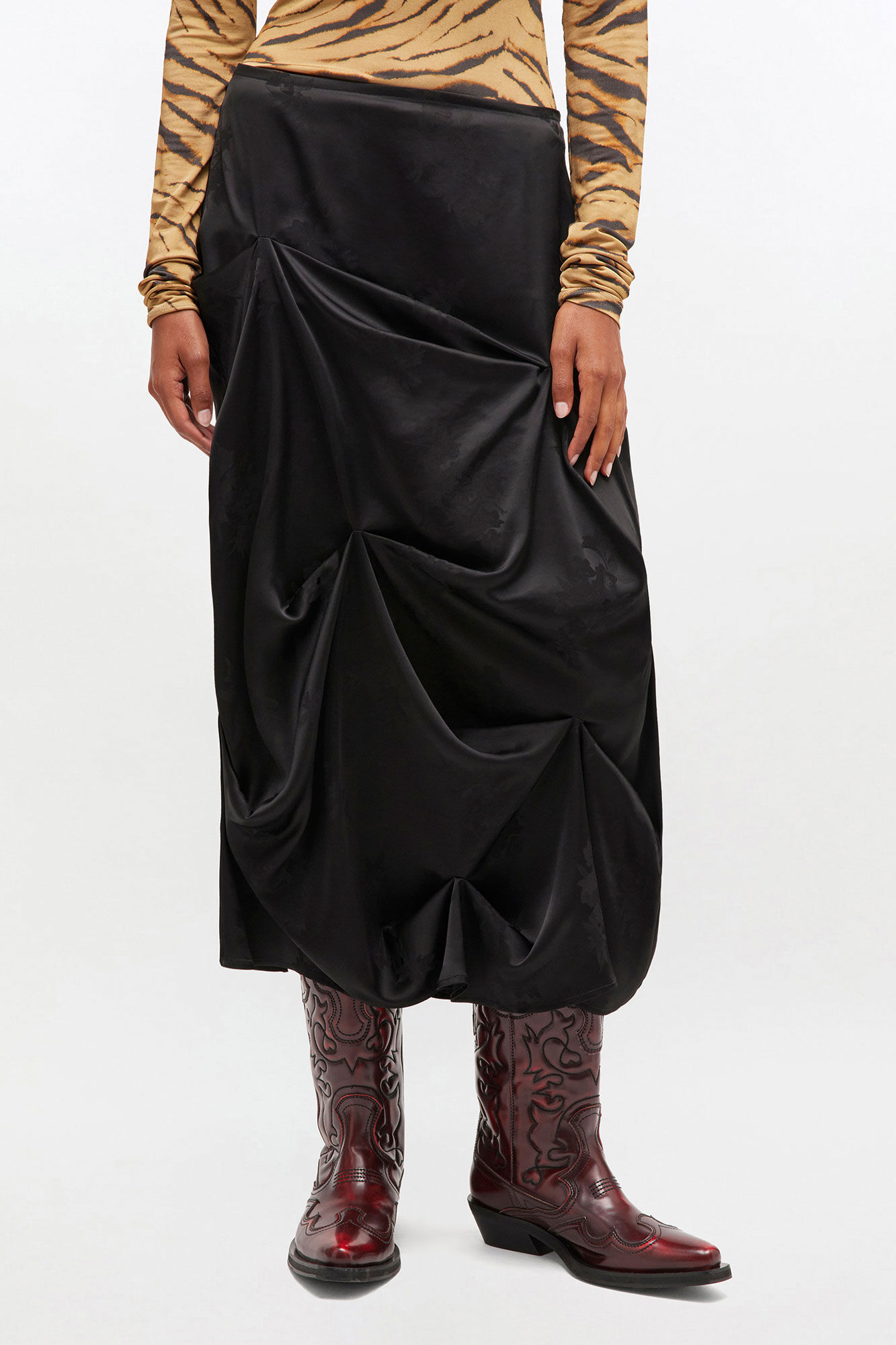 Black Draped Skirt, Acetate, in colour Black - 1 - GANNI