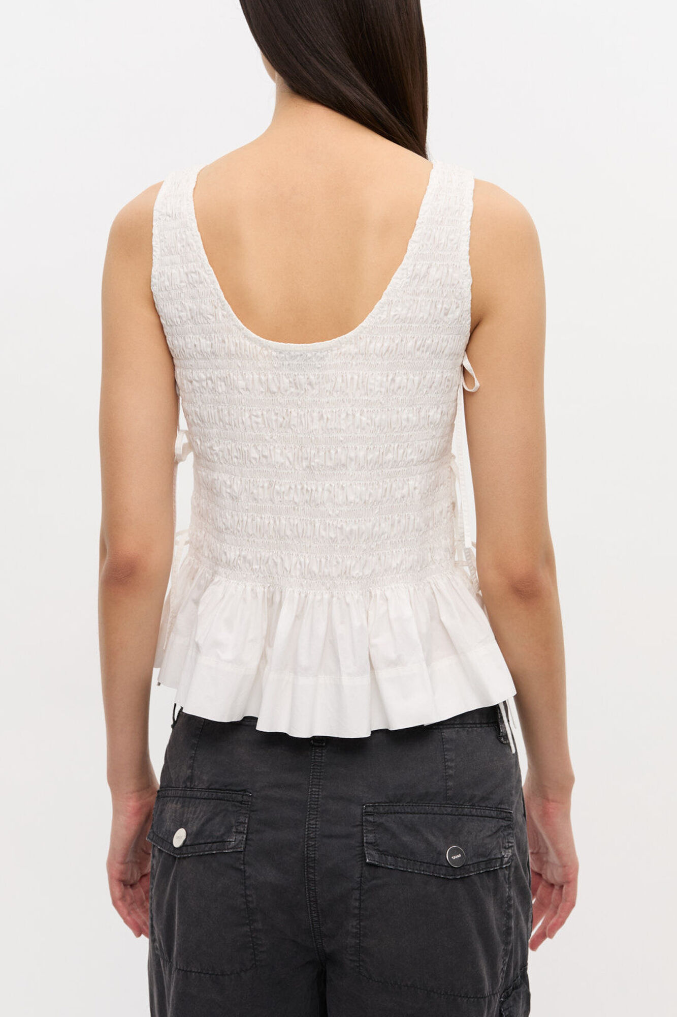 Top in White Smocked Cotton, Organic Cotton, in colour Bright White - 3 - GANNI