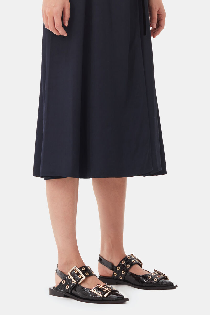 Feminine Buckle Ballerinas in Black Croco Patent, Recycled Leather, in colour Black - 1 - GANNI