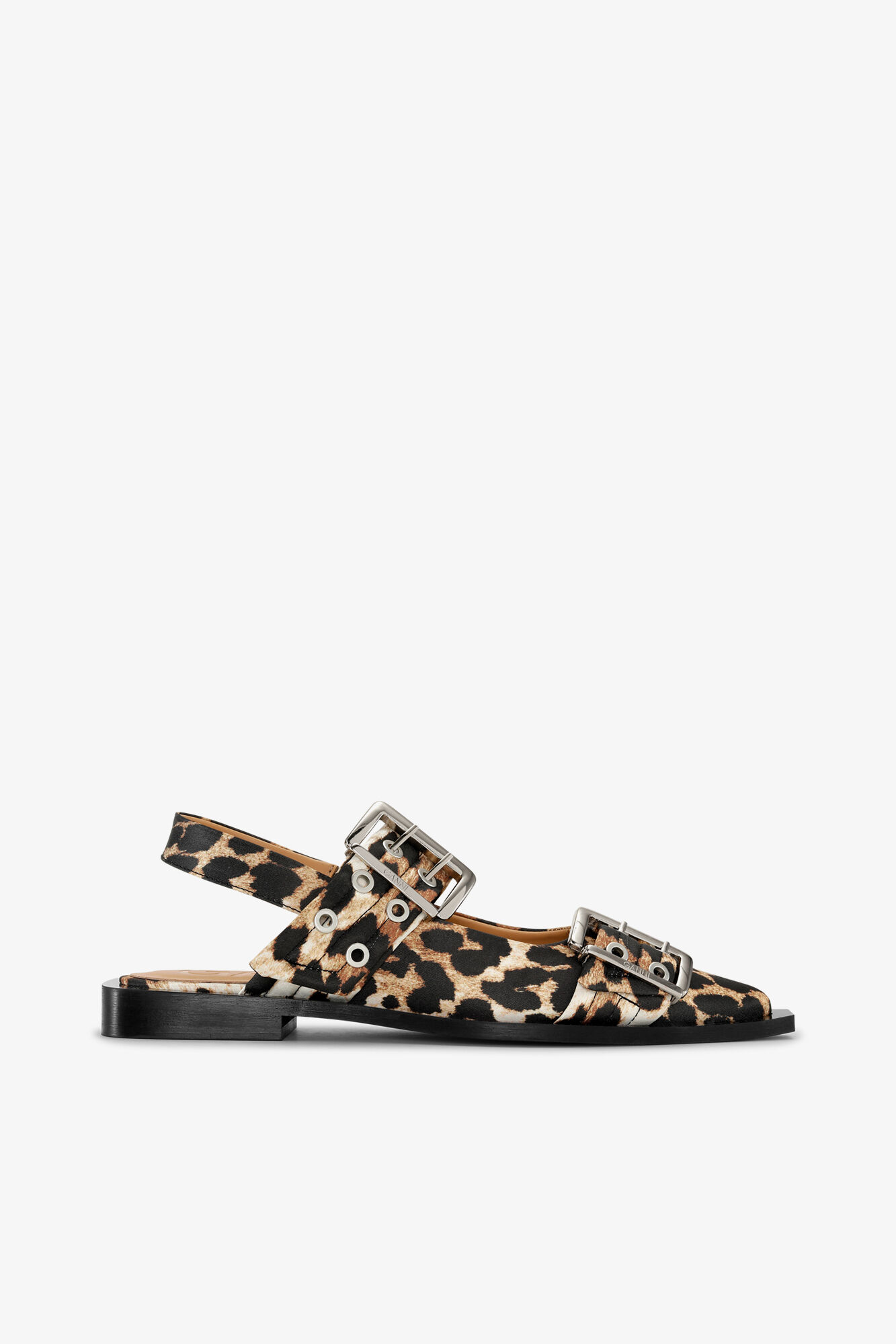 Feminine Buckle Ballerinas in Leopard Satin, Recycled Polyester, in colour Leopard - 1 - GANNI